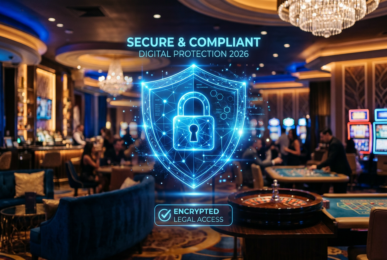 Digital security interface overlaying a high-end casino background