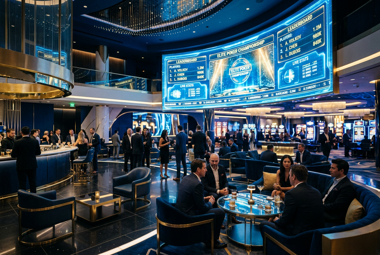 Eleganckie lobby kasyna online z widocznymi rankingami.